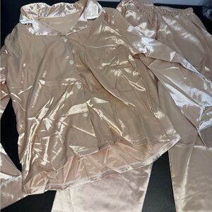 SHEIN Satin Pajama Set in Champagne